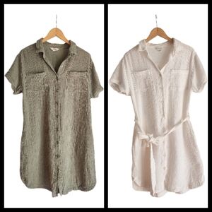 Bundle 2 Weatherproof Vintage Cotton Gauze Short-sleeve Dress Sz M Sage White‎
